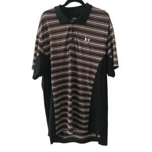 Under Armour Men's Size 2XL Red Striped‎ Collared Short Sleeve Henley Shirt